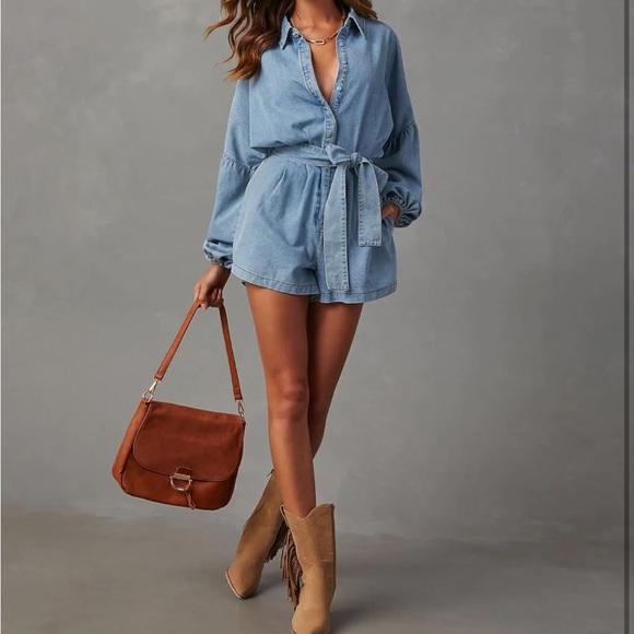 Mable Denim Blue Women's Romper - Picture 4 of 12